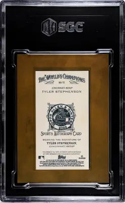 Encased Tyler Stephenson autograph card from 2023 Topps Allen & Ginter featuring a framed mini autograph