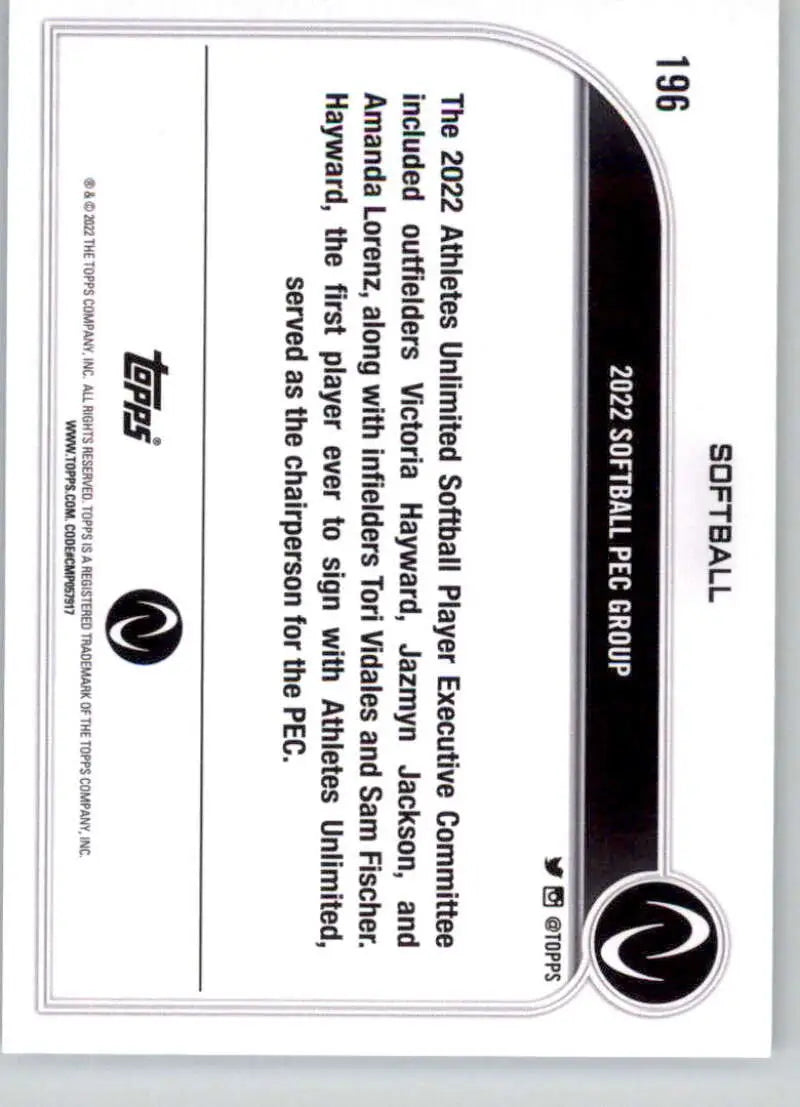Black and white certificate featuring Topps logo for 2023 Topps Athletes Unlimited PEC Group Softball