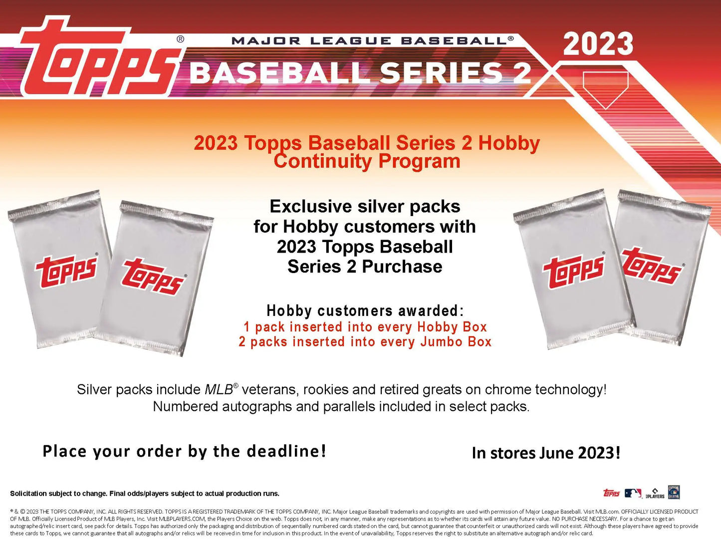 Topps Baseball Series 2023 Jumbo HTA Card Box advertisement featuring baseball series cards