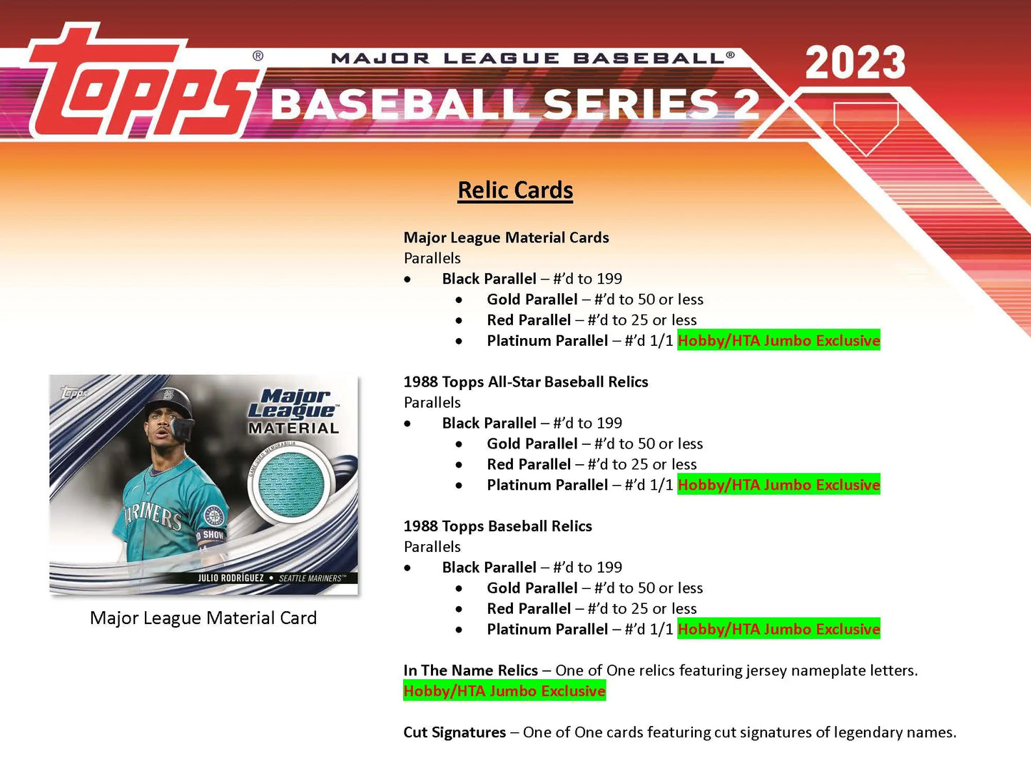 2023 Topps Baseball Series 2 Jumbo HTA Card Box product info featuring Topps Baseball series