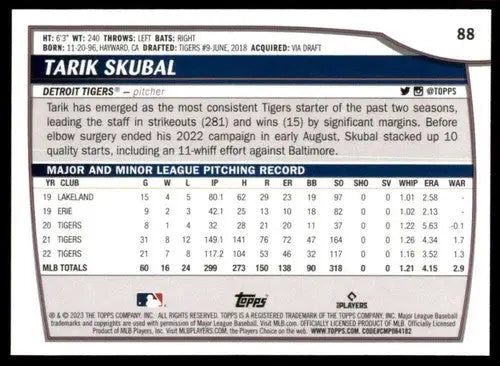 Original gloss Tarik Skubal baseball card from 2023 Topps Big League Tigers series