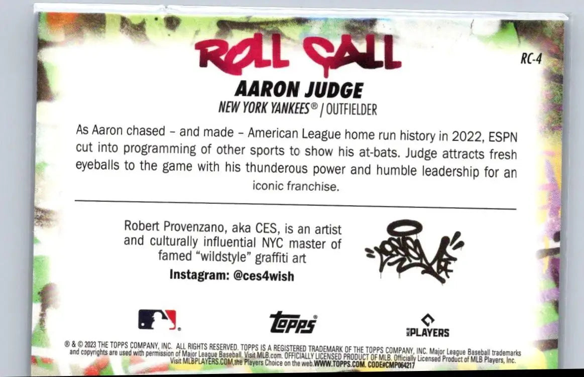 Aaron Judge baseball card from 2023 Topps Big League Roll Call Wildstyle Edition