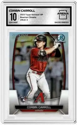 National VIP Corbin Carroll baseball card from 2023 Topps Bowman Chrome National VIP series