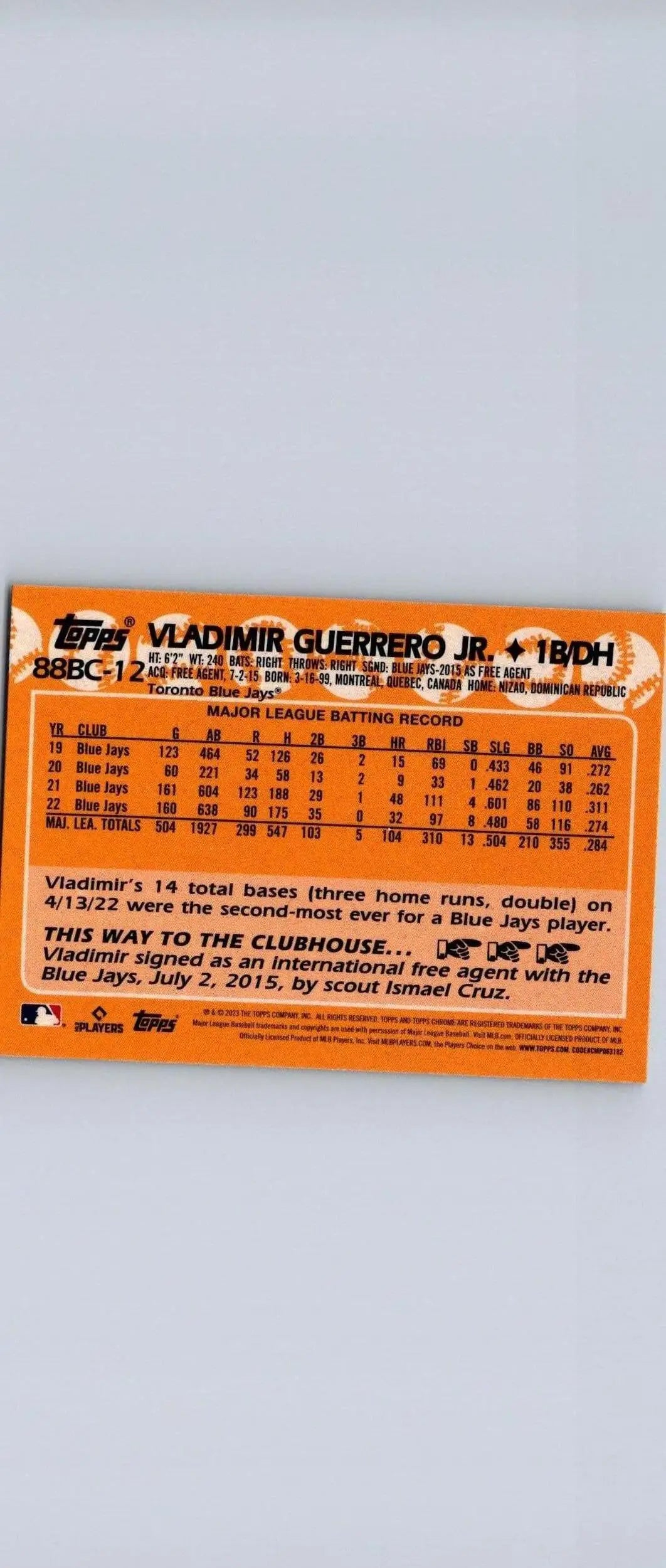 Vladimir Guerrero Jr. 2023 Topps Chrome 35th Anniversary baseball card #88BC-12