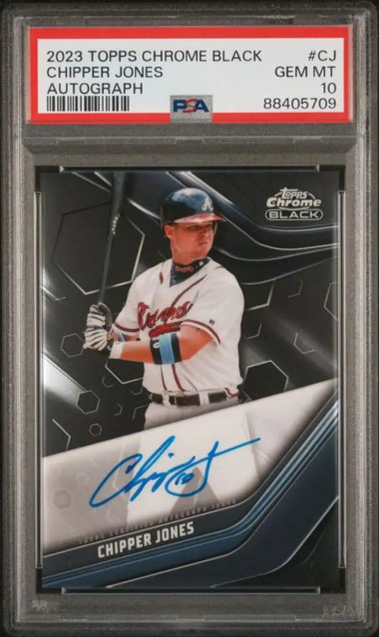 PSA 10 GEM MINT Auto 2023 Topps Chrome Black Chipper Jones Baseball Card
