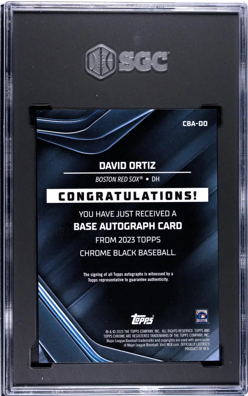 Graded David Ortiz Boston Red Sox Topps Chrome Black baseball card SGC 10 Gem Auto