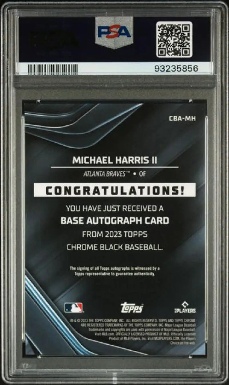 PSA-graded 2023 Topps Chrome Black Michael Harris II Baseball Card with autograph redemption