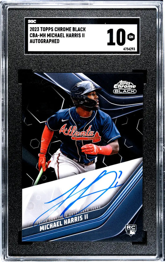 Graded Michael Harris Atlanta Braves baseball card with blue ink autograph