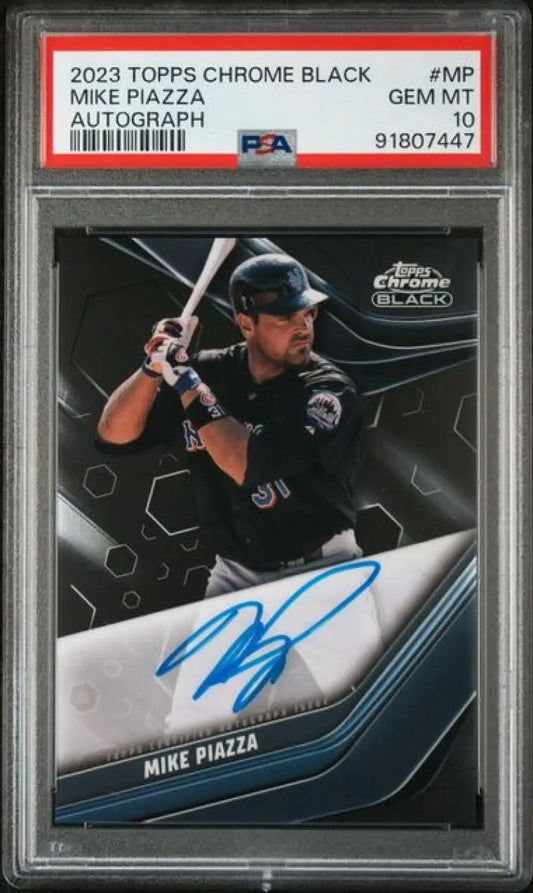 PSA 10 Gem Mint 2023 Topps Chrome Black Mike Piazza Autographed Baseball Card New York Mets