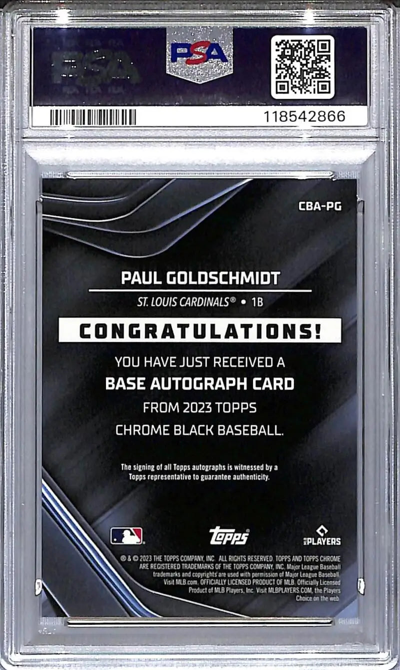 Graded Paul Goldschmidt 2023 Topps Chrome Black autograph card St. Louis Cardinals
