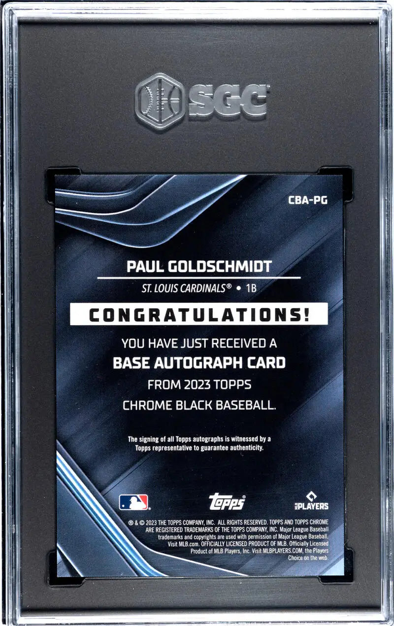 Baseball card redemption notice for Paul Goldschmidt Topps Chrome Black auto card