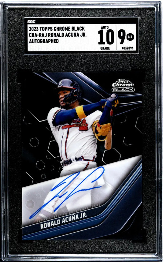 Signed 2020 Topps Chrome Black Ronald Acuna Jr. Baseball Card SGC 9 Mint Grade