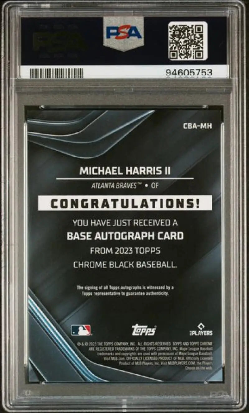 PSA 10 Michael Harris II Black Refractor baseball card back with certification number 946087863