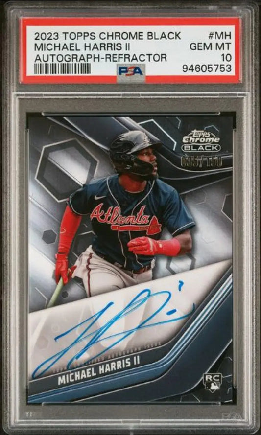 PSA 10 GEM MINT Michael Harris Atlanta Braves Black Refractor autographed baseball card