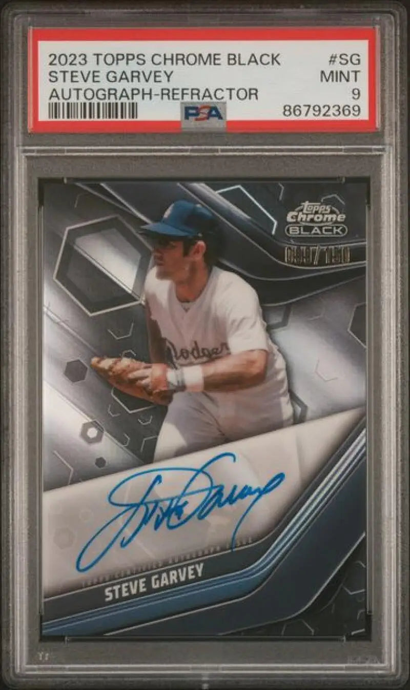 Graded Steve Garvey autographed Los Angeles Dodgers black refractor baseball card 2023 Topps