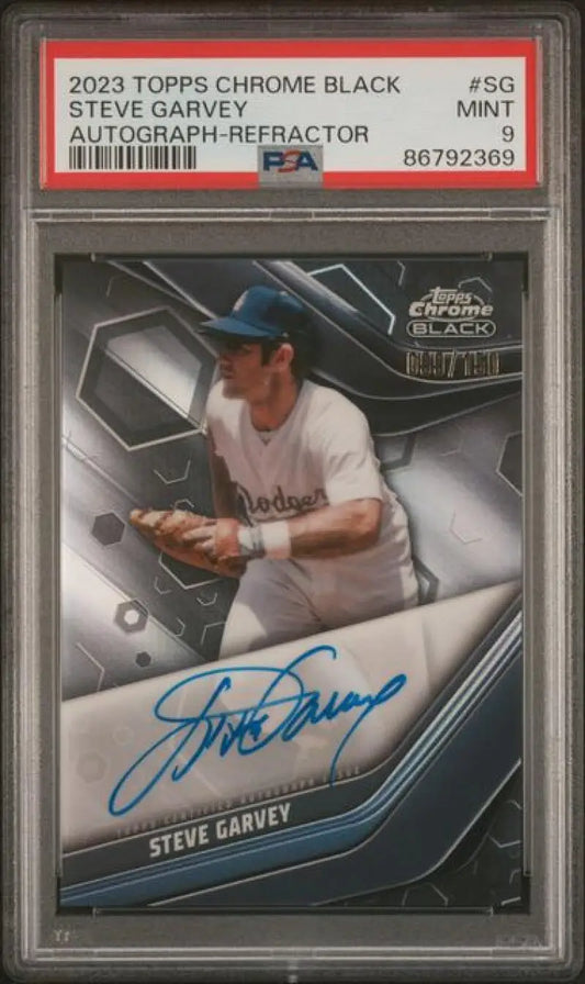 Graded Steve Garvey autographed Los Angeles Dodgers black refractor baseball card 2023 Topps