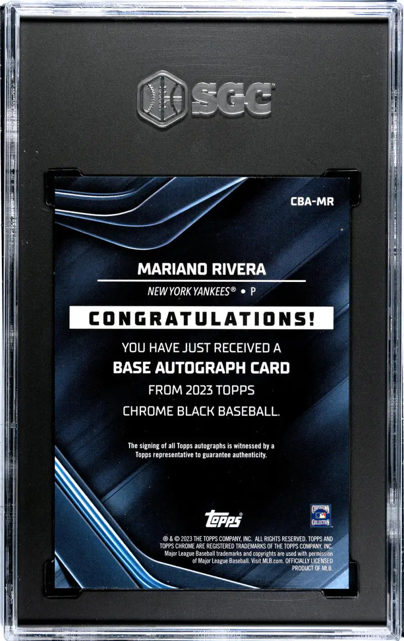Baseball card redemption notice for 2023 Topps Chrome Black Refractor Gold Mariano Rivera