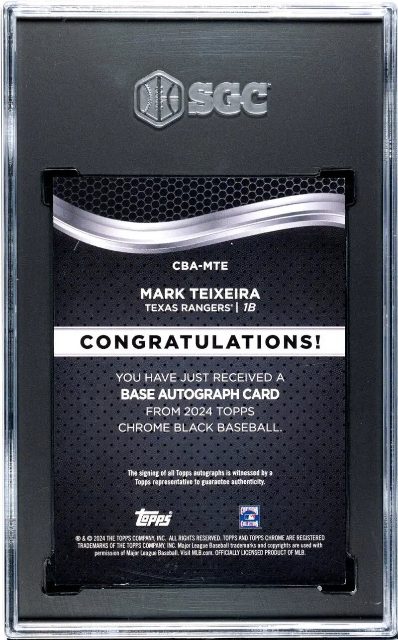Back side of 2023 Topps Chrome Black Refractor Gold Mark Teixeira Yankees Autograph Card