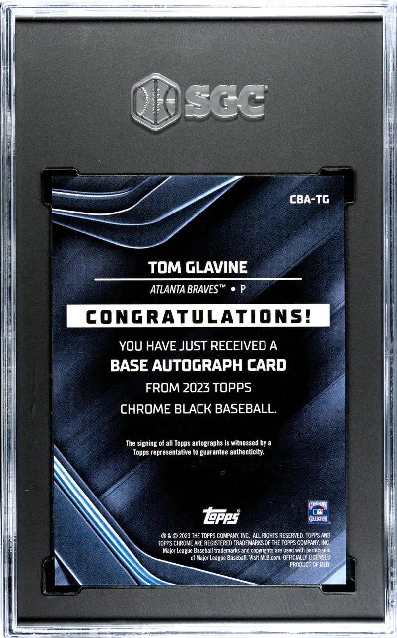 Baseball card redemption notice for Tom Glavine Atlanta Braves 2023 Topps Chrome Black