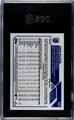 Graded Topps Chrome Drew Waters baseball card with refractor finish in SGC 9.5 grade