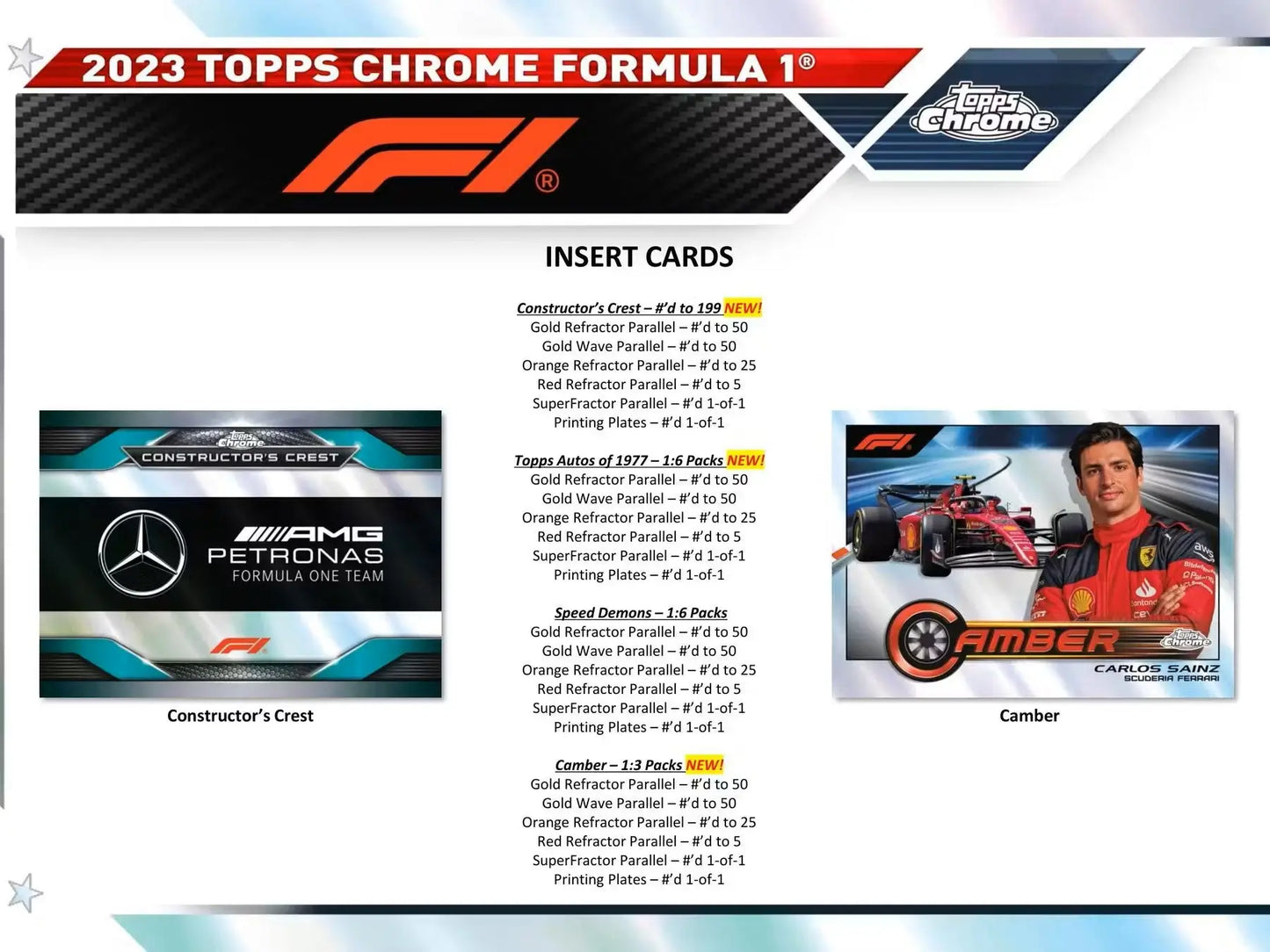 Formula 1 trading card featuring 2023 Topps Chrome F1 red refractor parallel