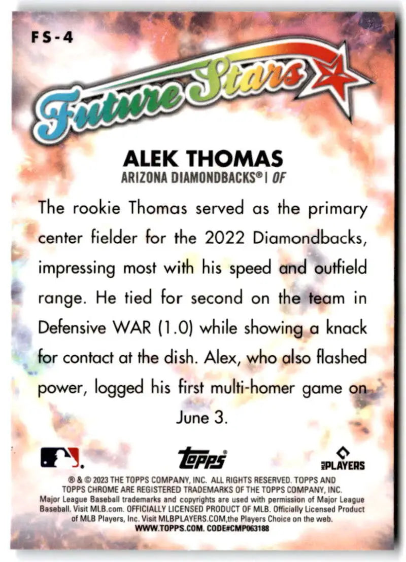 Alek Thomas Arizona Diamondbacks Topps Chrome Future Stars Refractor baseball card