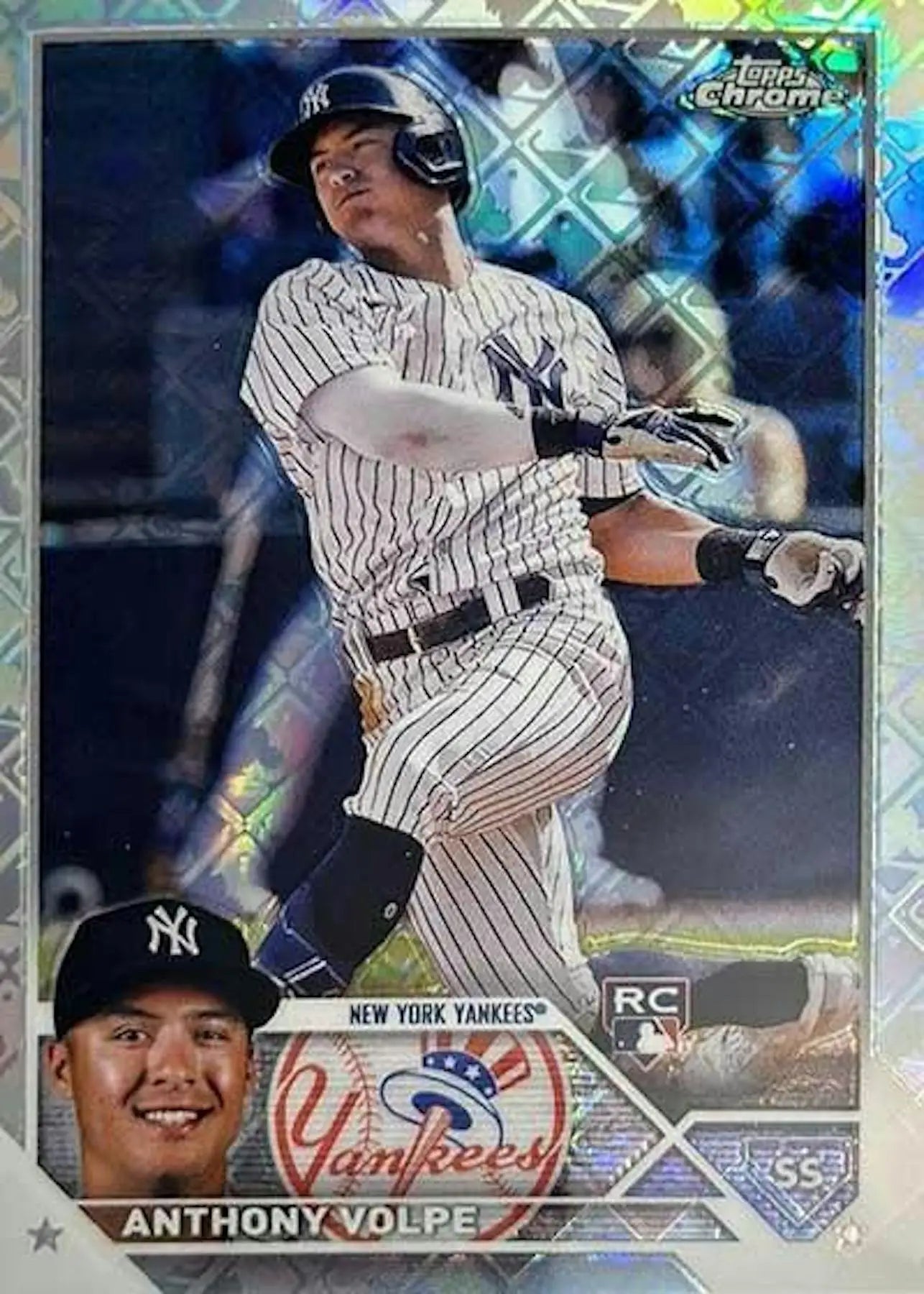 Anthony Volpe baseball card from 2023 Topps Chrome Logofractor Baseball Box