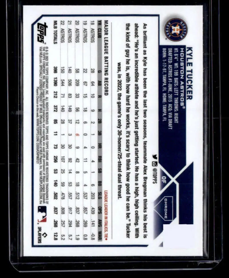 2023 Topps Chrome Refractor Negative #6 Kyle Tucker Baseball Card with Houston Astros logo