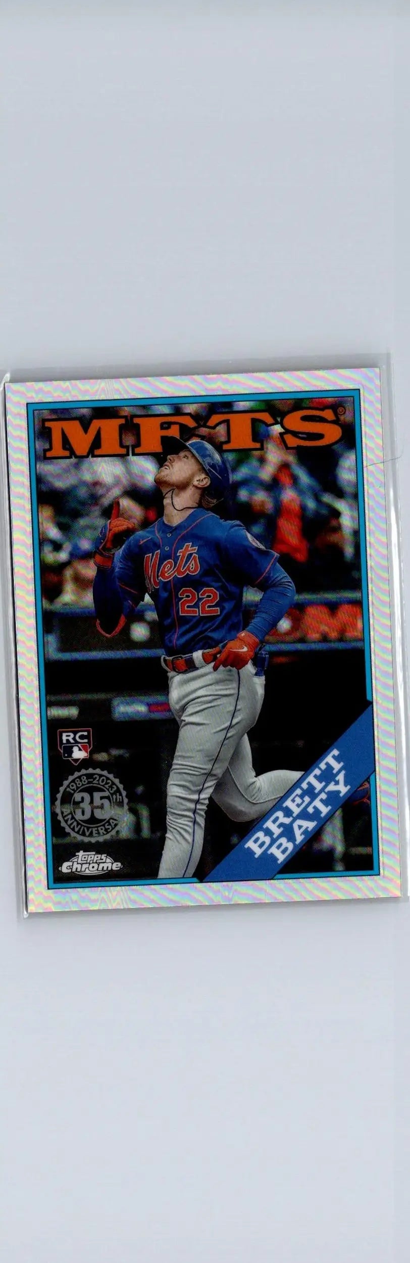 Brett Baty baseball card from 2023 Topps Chrome Update Baseball 35th Anniversary series