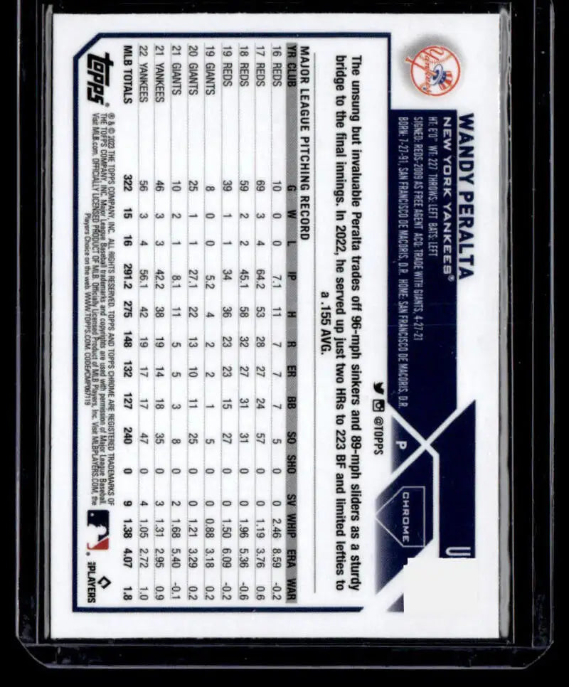 Baseball trading card featuring Topps Chrome Update Wandy Peralta with Yankees branding