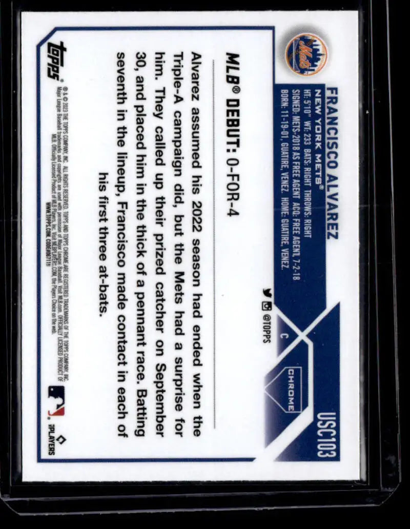 2023 Topps Chrome Update Refractor Pink Francisco Alvarez New York Mets Baseball Card