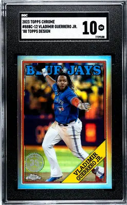 Graded 2023 Topps Chrome Vladimir Guerrero Jr. baseball card SGC 10 side view