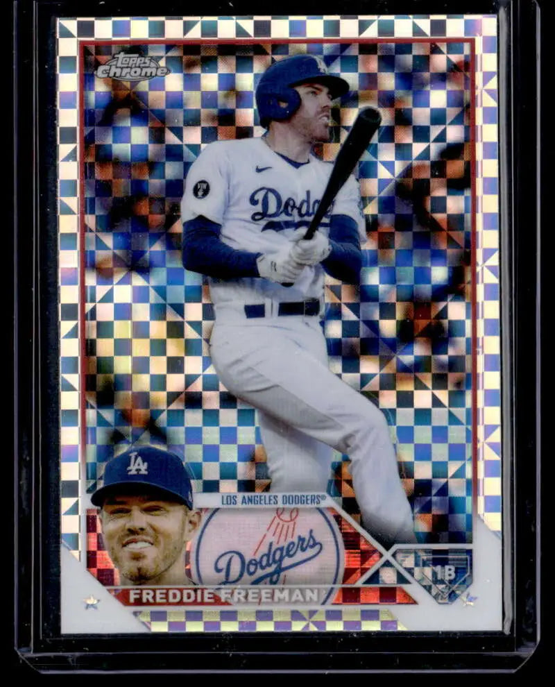Baseball trading card of Freddie Freeman, Los Angeles Dodgers player in a white uniform