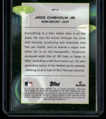 Jazz Chisholm Jr. baseball card from 2023 Topps Cosmic Chrome series side view