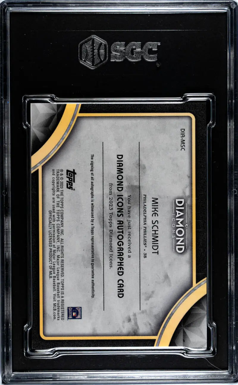 Mike Schmidt Baseball Card in Black Plastic Case with Gold Corners, Philadelphia Phillies