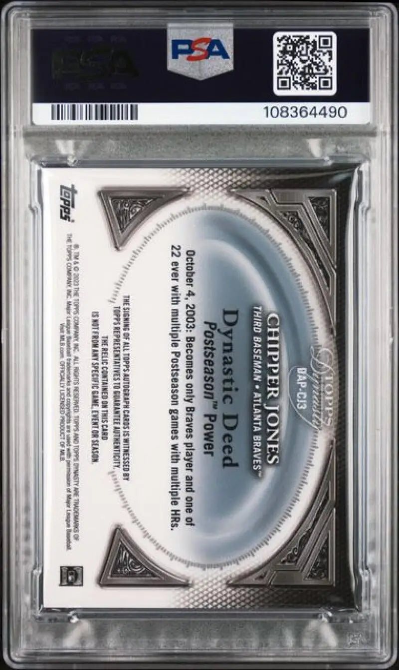 Graded Chipper Jones 2023 Topps Dynasty Atlanta Braves Baseball Card PSA 8 NM-MT