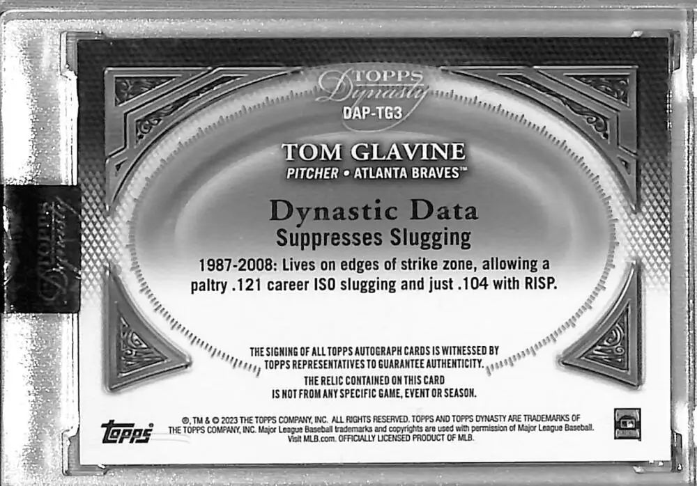 Baseball card of Tom Glavine’s statistics and achievements with Atlanta Braves