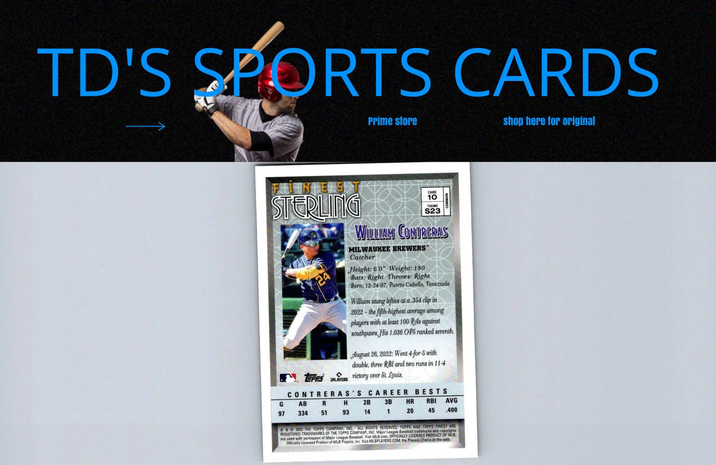 Baseball card of William Contreras from 2023 Topps Finest Flashbacks series