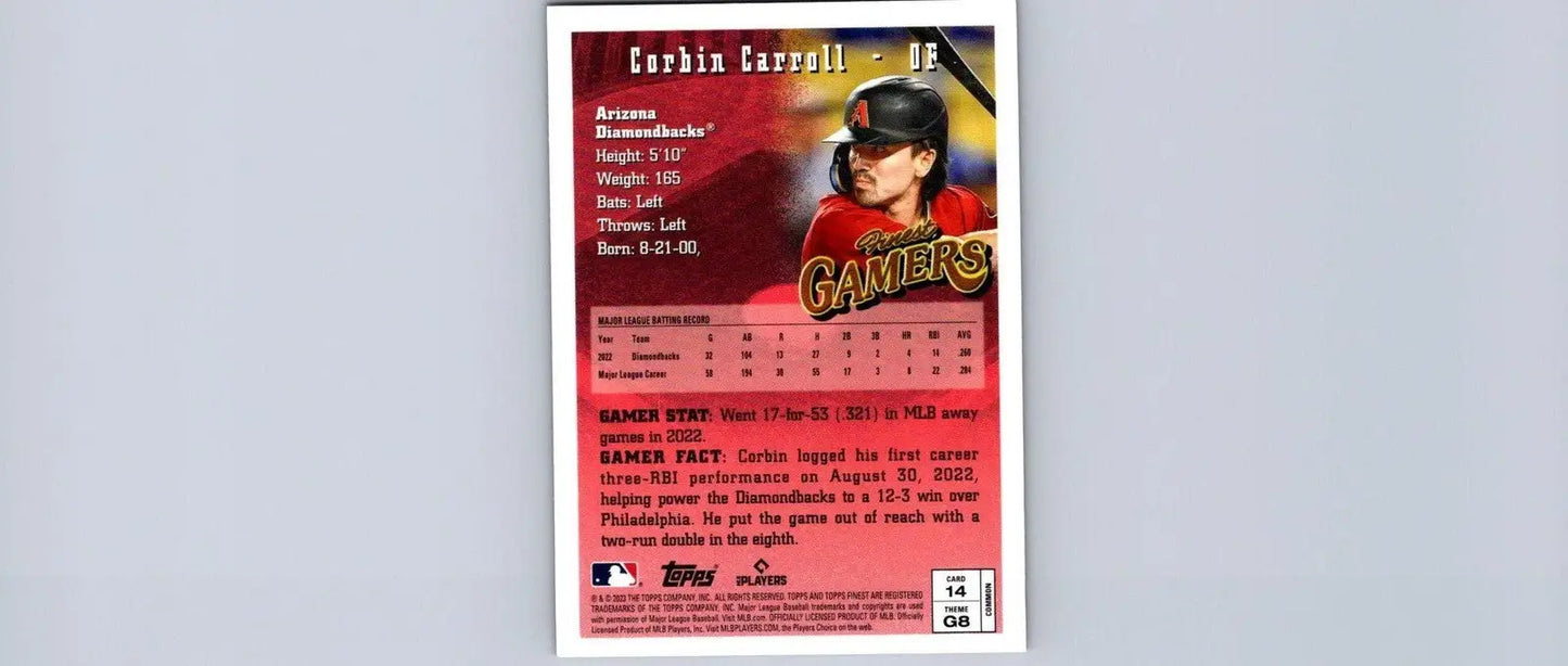 Corbin Carroll baseball card from 2023 Topps Finest Flashbacks #14 collectible set