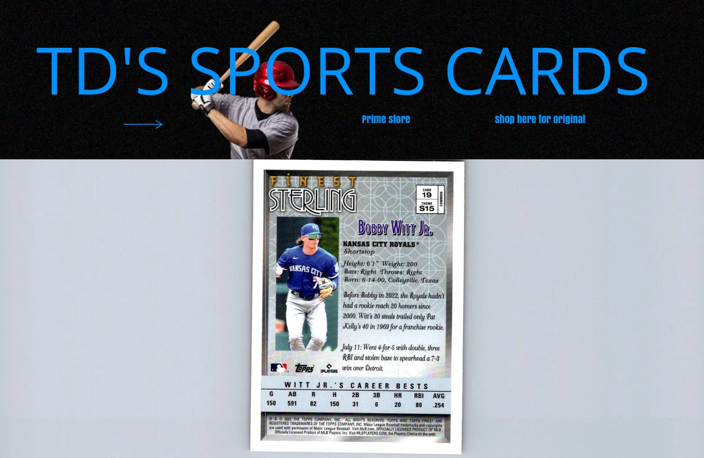Bobby Witt Jr. 2023 Topps Finest Flashbacks #19 baseball card collectible изображение