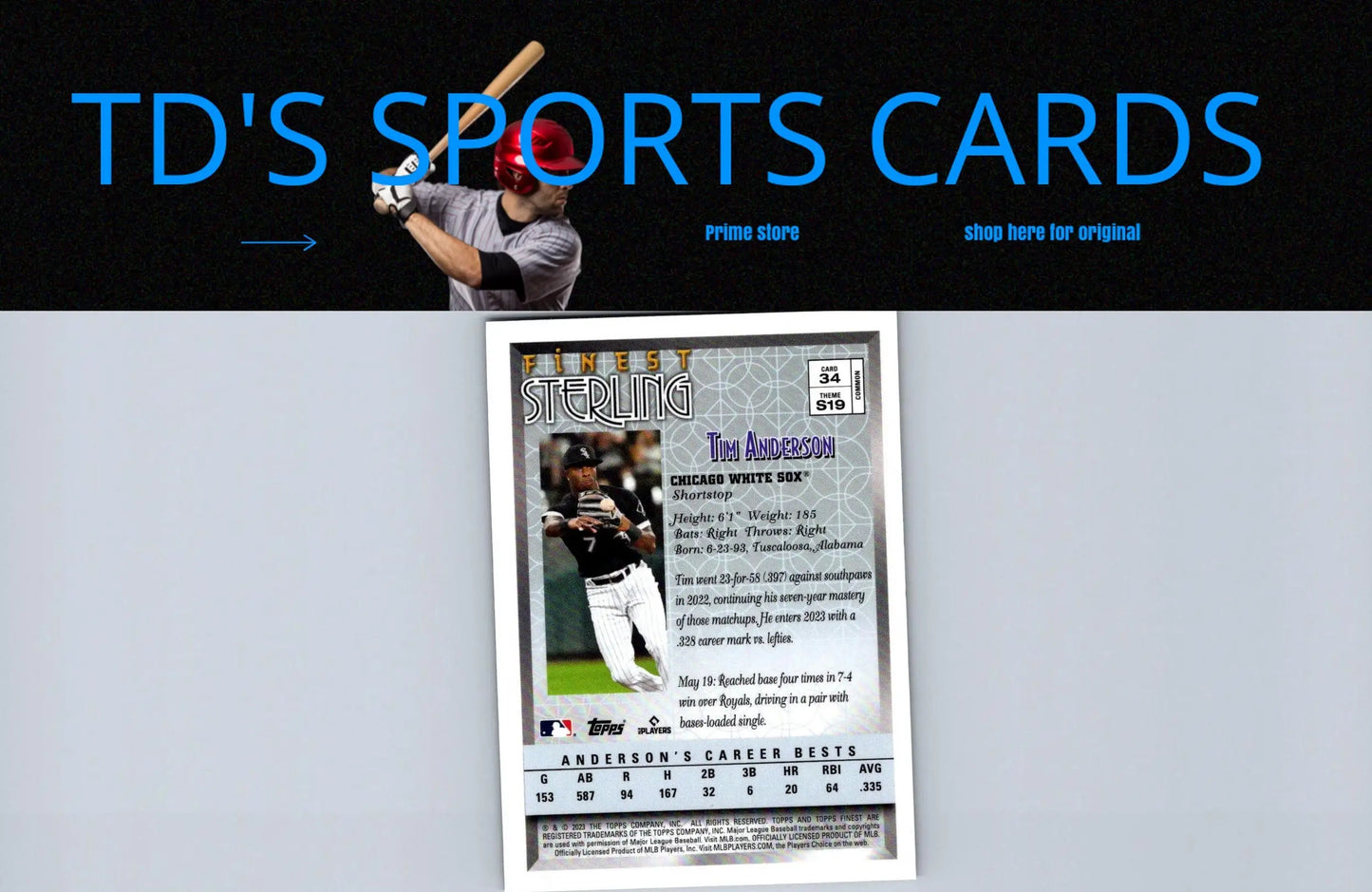Tim Anderson baseball card from 2023 Topps Finest Flashbacks #34 collectible set