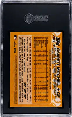 Graded Garrett Mitchell baseball card from 2023 Topps Garrett Mitchell series displayed