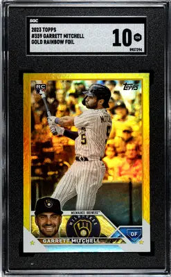 Graded Topps Garrett Mitchell gold rainbow foil baseball card with SGC 10 grade
