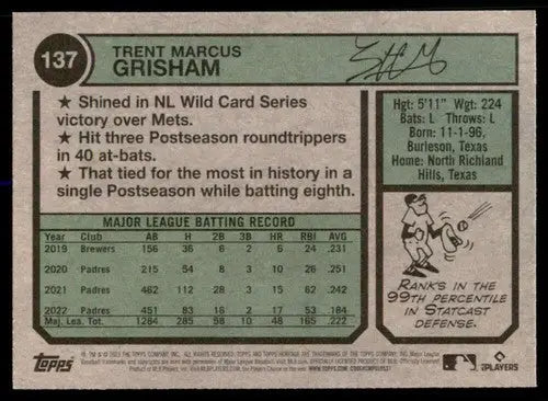 2023 Topps Heritage #137 Trent Grisham NM-MT Padres ID:73379 - Trading Cards