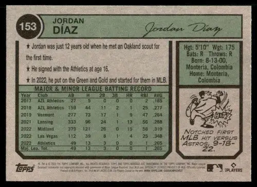 2023 Topps Heritage #153 Jordan Diaz NM-MT RC Rookie Athletics ID:73384 - Trading Cards