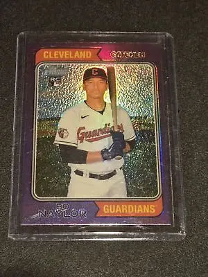 2023 Topps Heritage Bo Naylor Chrome Purple Refractor baseball card showcasing Naylor Chrome Purple