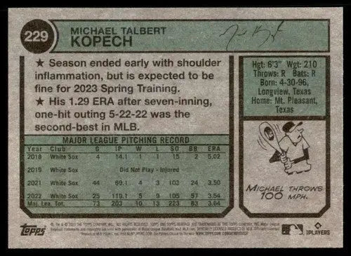 2023 Topps Heritage #229 Michael Kopech NM-MT White Sox ID:73394 - Trading Cards