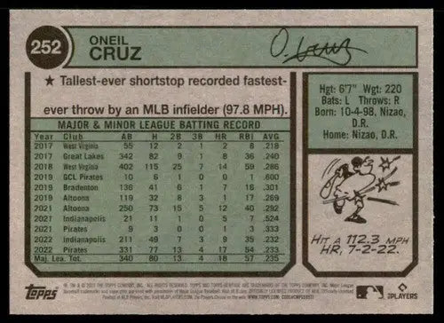 2023 Topps Heritage #252 Oneil Cruz NM-MT Pirates ID:73403 - Trading Cards