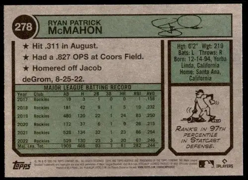 2023 Topps Heritage #278 Ryan McMahon NM-MT Rockies ID:73406 - Trading Cards