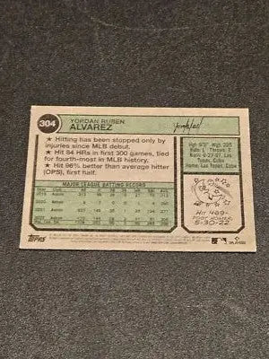 Back of Yordan Alvarez Chrome Blue Sparkle Refractor baseball card from 2023 Topps Heritage